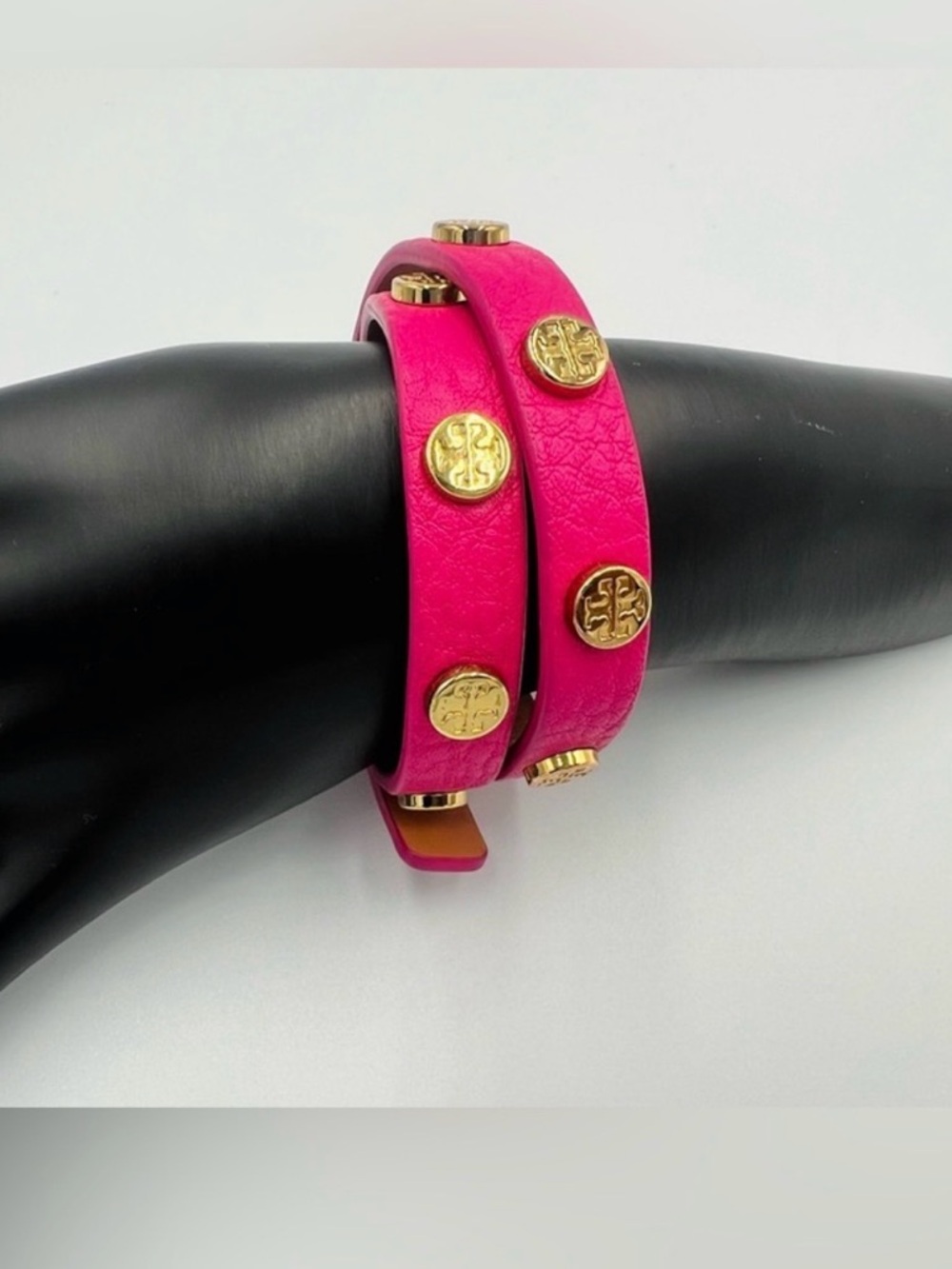 Tory Burch EUC Fuchsia Double Wrap Studded Leather Bracelet - Picture 3 of 3